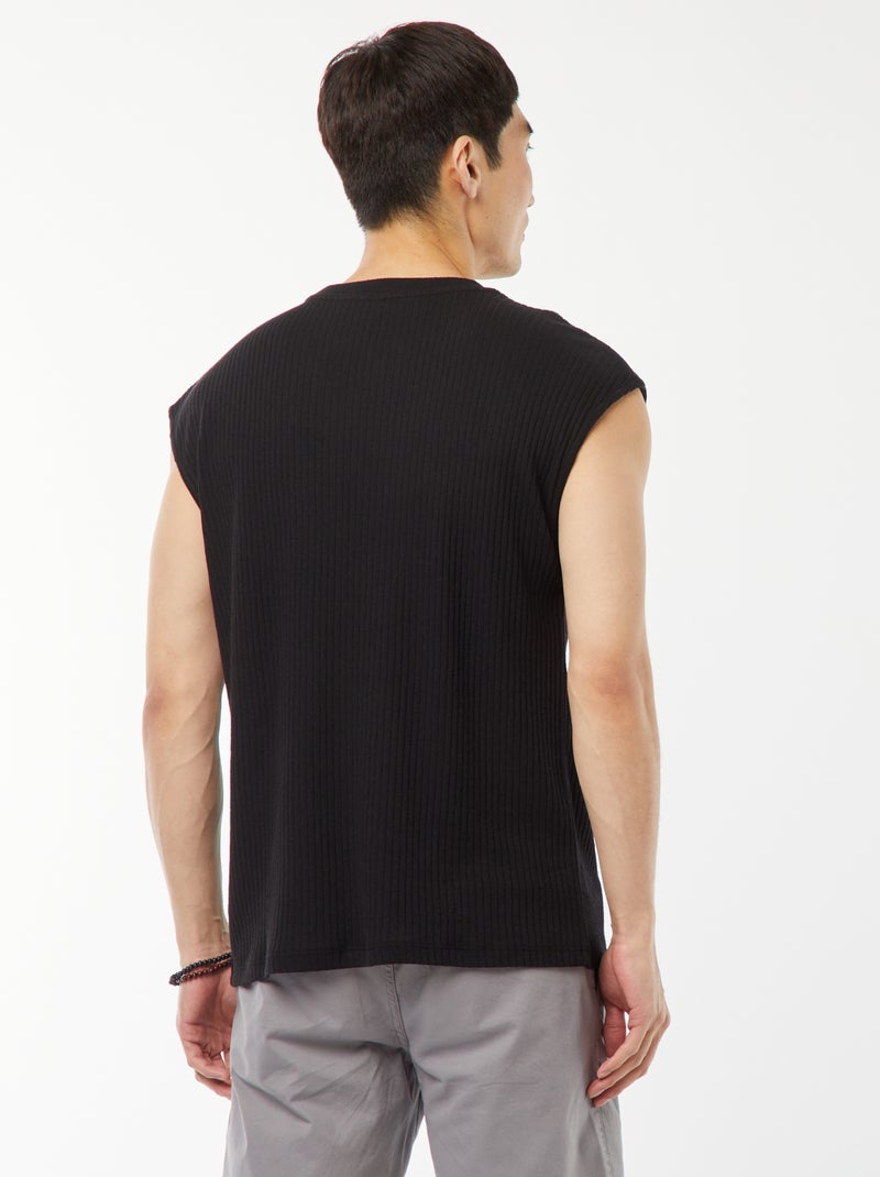 T-shirt côtelé uni sans manches Noir - Kiabi