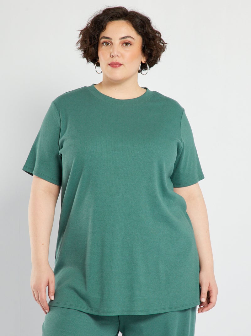 T-shirt côtelé uni Vert - Kiabi