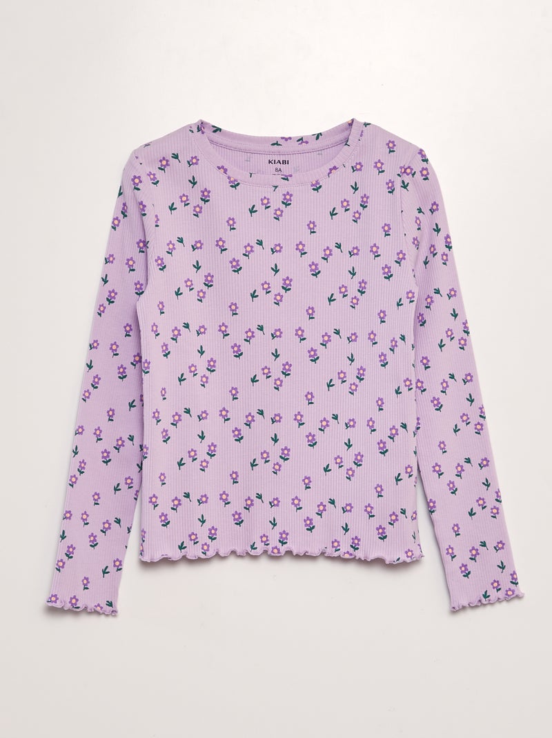 T-shirt côtelé Violet - Kiabi