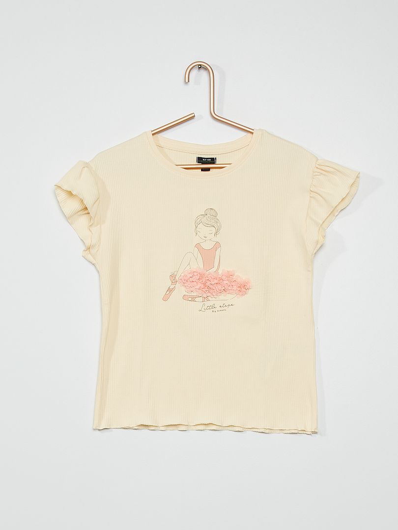 T-shirt côtelée 'danseuse' écru - Kiabi