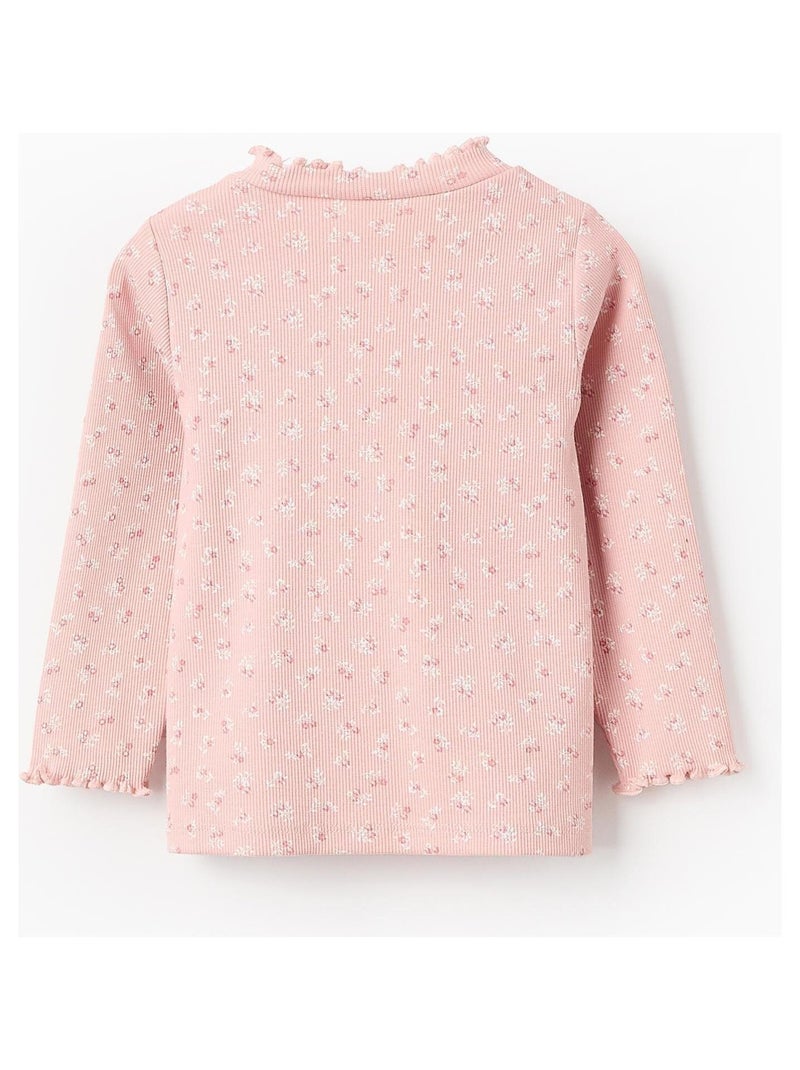 T-shirt Côtelée, florale, à volants NOVEAUX NATURE Rose clair - Kiabi