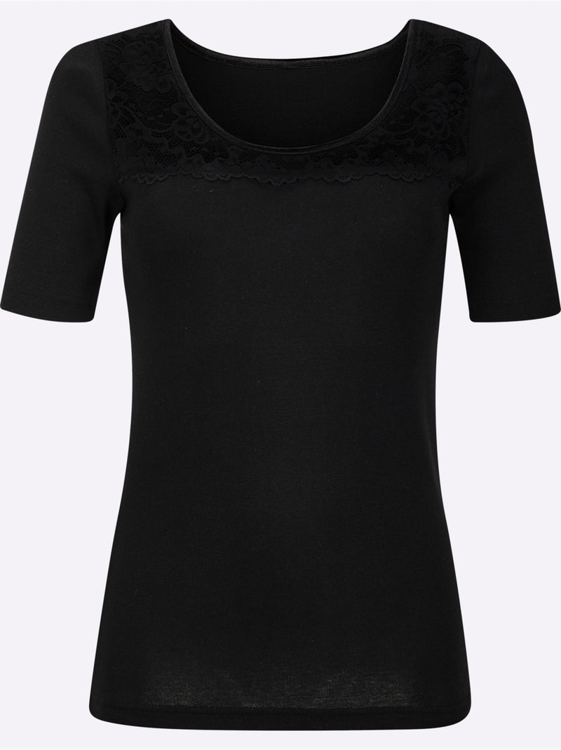 T-shirt Côtes Fines - Taille Standard - Witt Noir - Kiabi