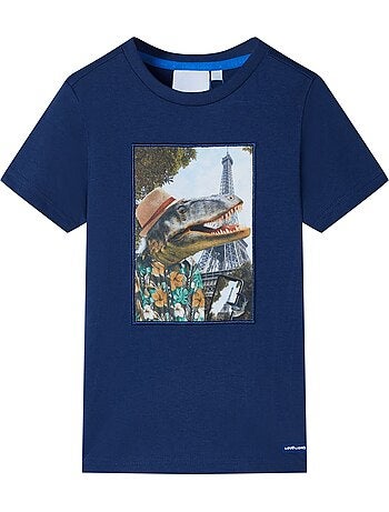 T-shirt coton 100% imprimé dinosaure voyageur encolure ronde - vidaxl