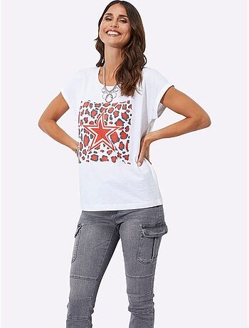 T shirt en coton col rond et manches courtes motif étoile - Taille standard - Witt