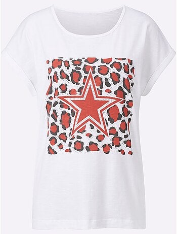 T shirt en coton col rond et manches courtes motif étoile - Taille standard - Witt