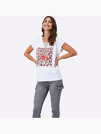 T shirt en coton col rond et manches courtes motif étoile - Taille standard - Witt