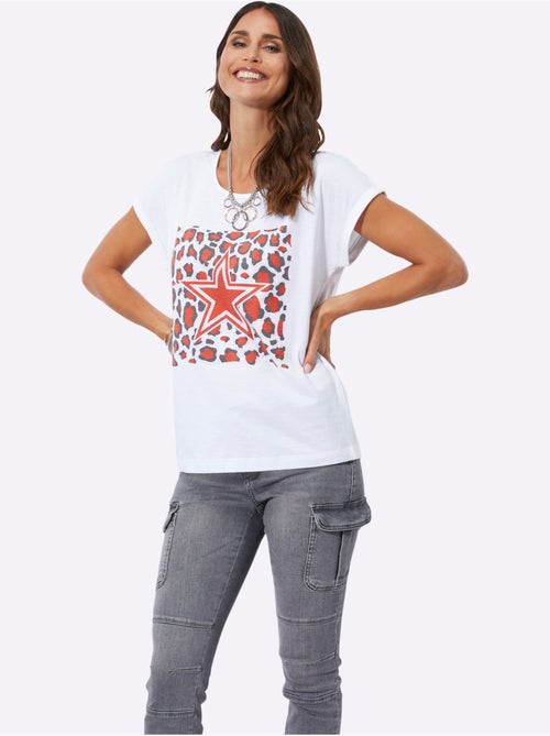 T shirt coton à col rond motif étoile imprimé animal - Taille standard - Witt - Kiabi T shirt coton à col rond motif étoile imprimé animal - Taille standard - Witt - Kiabi