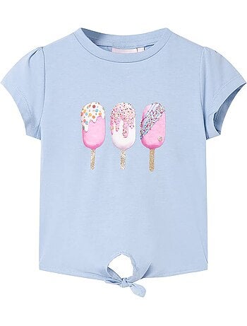 T-shirt coton avec imprimé glace et ourlet noué - vidaxl