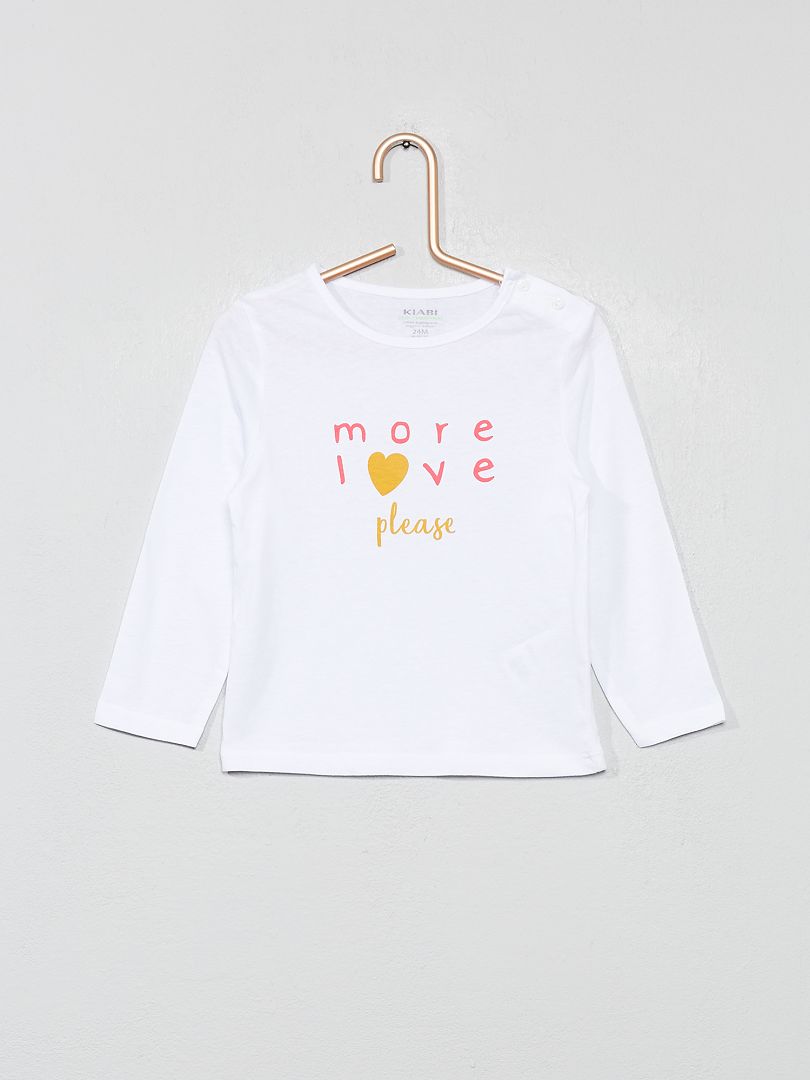 T-shirt coton bio blanc coeur - Kiabi