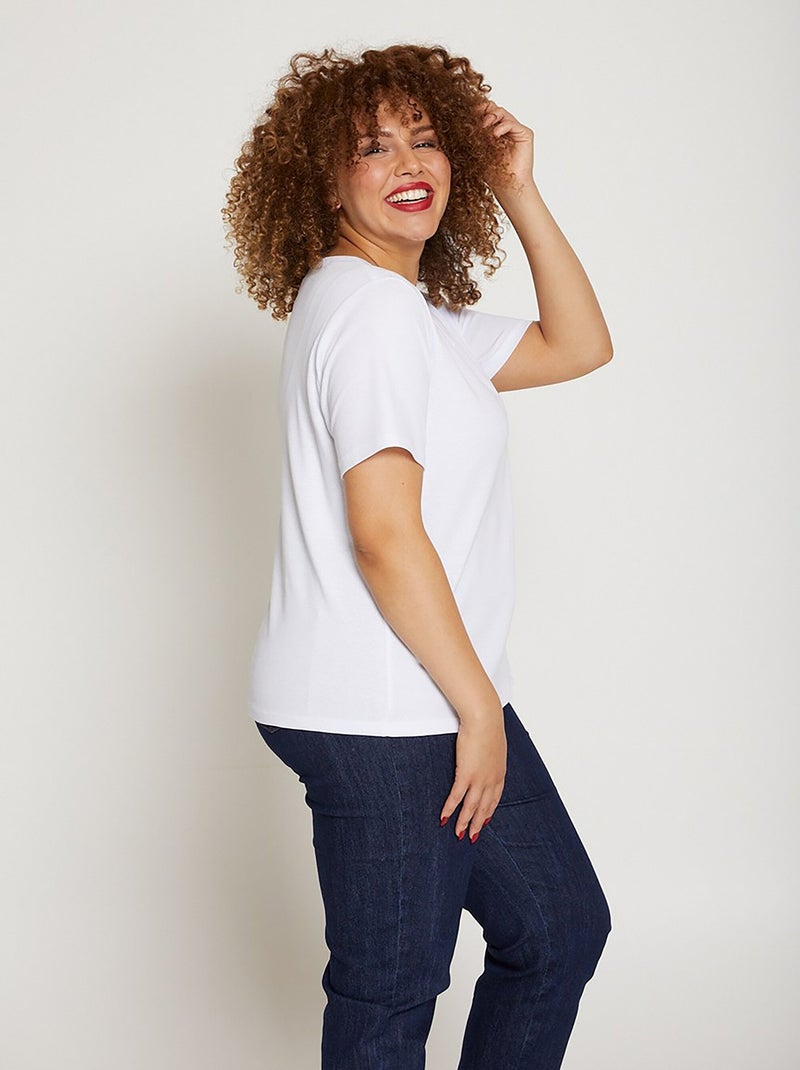 T-shirt coton bio coupe droite à message Ecru - Kiabi