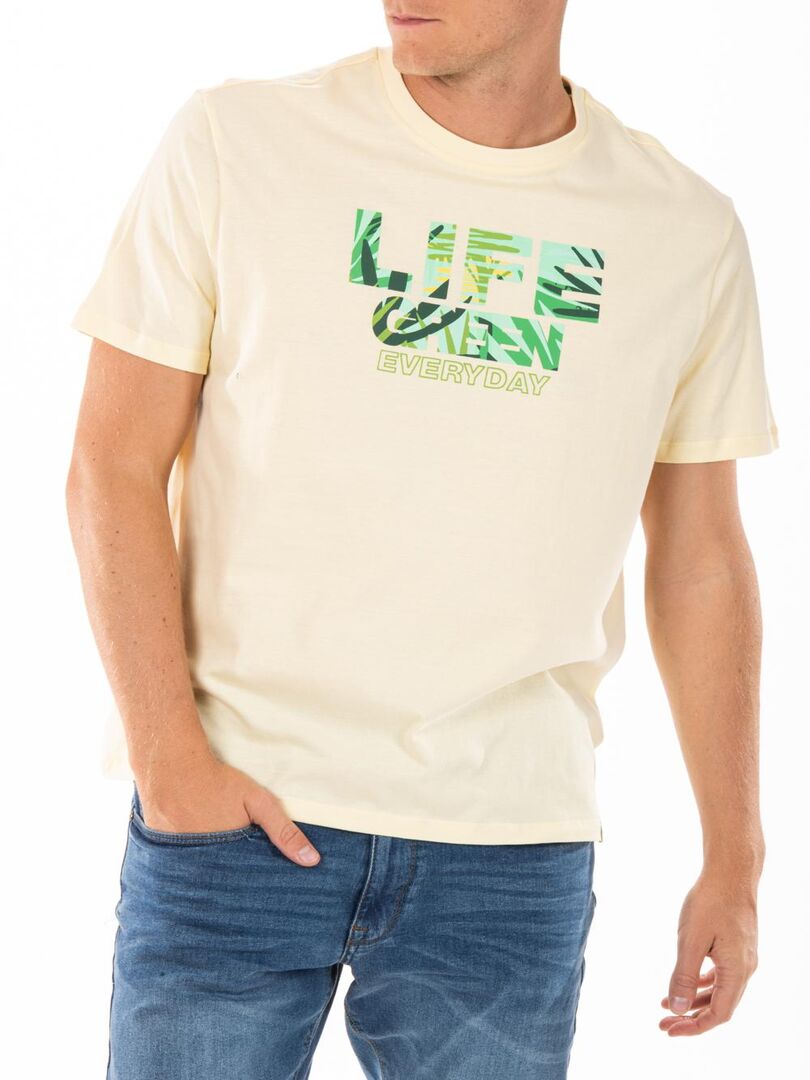 T-shirt coton bio GREENI9 'Rica Lewis' Beige - Kiabi