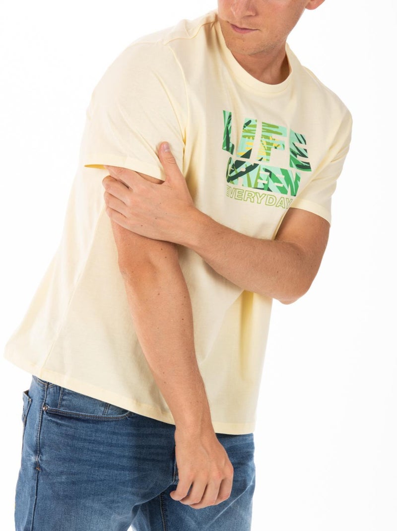 T-shirt coton bio GREENI9 'Rica Lewis' Beige - Kiabi