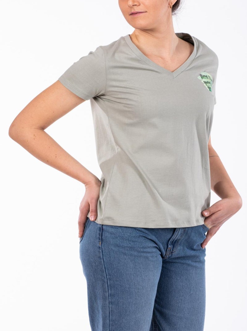 T-shirt coton bio NUNZIA9 'Rica Lewis' Kaki - Kiabi