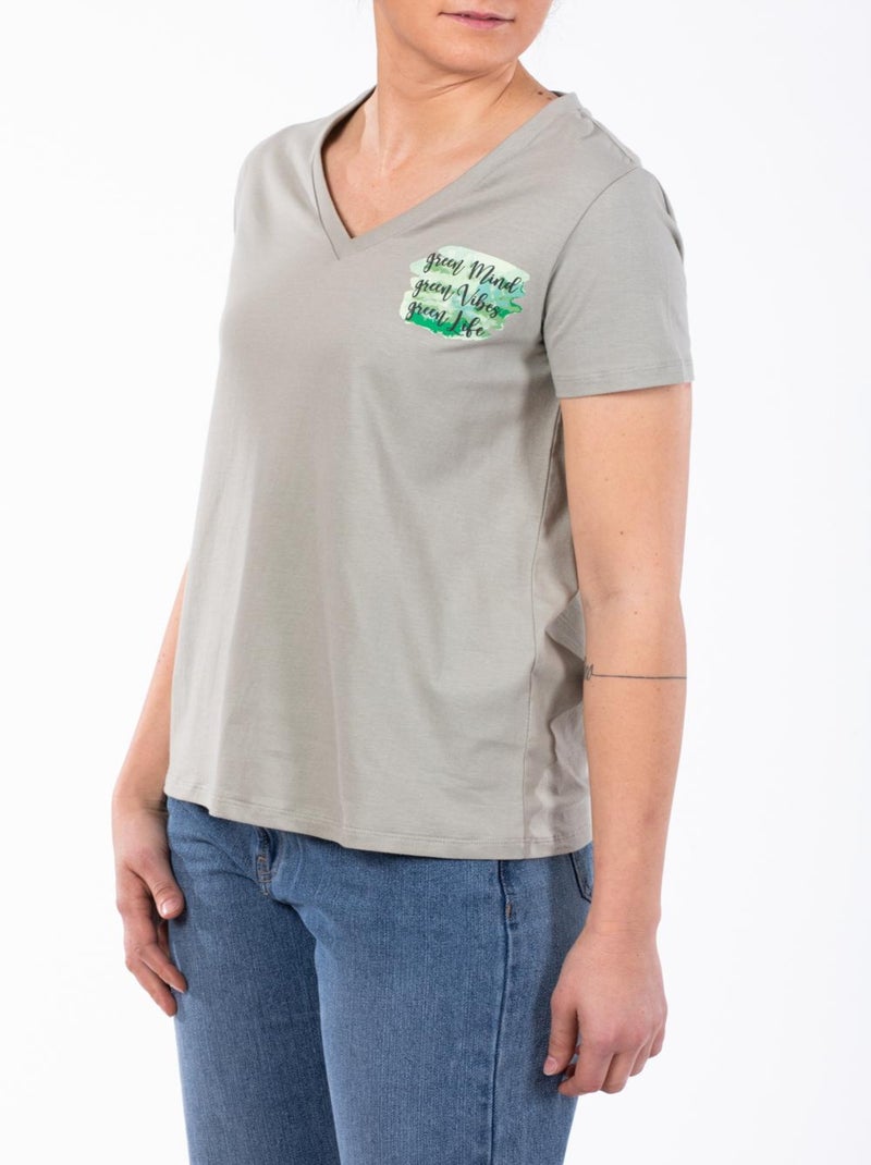 T-shirt coton bio NUNZIA9 'Rica Lewis' Kaki - Kiabi