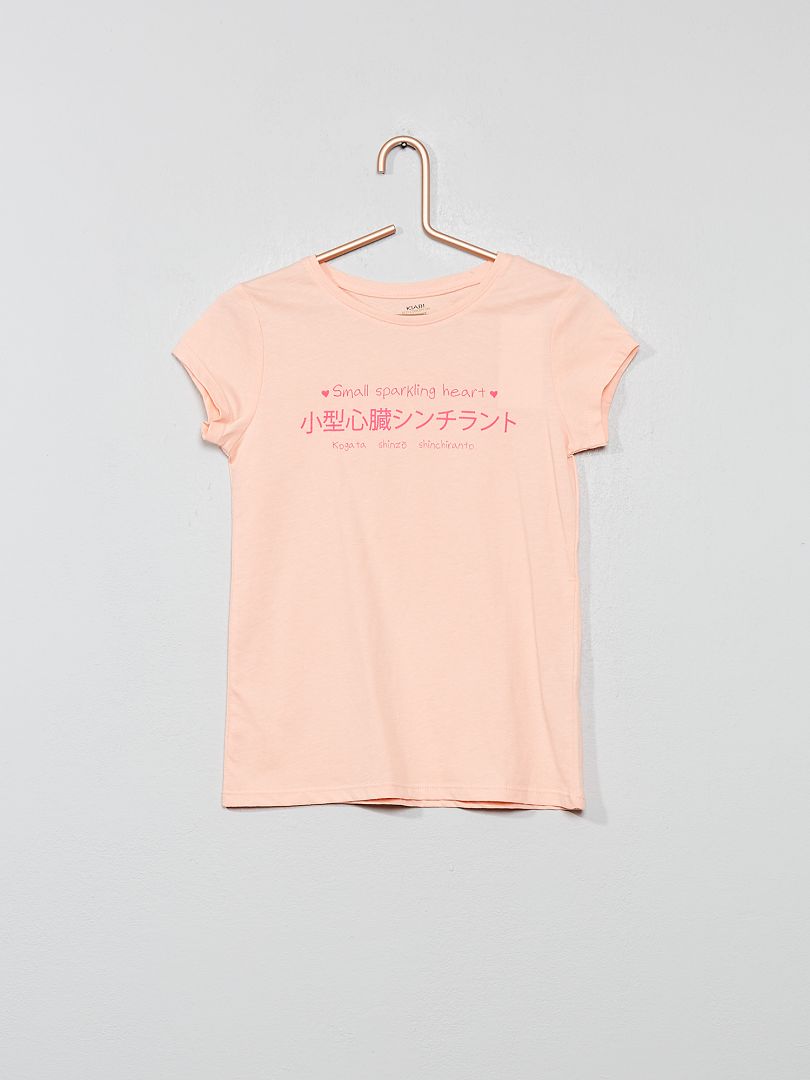 T-shirt coton bio rose clair - Kiabi