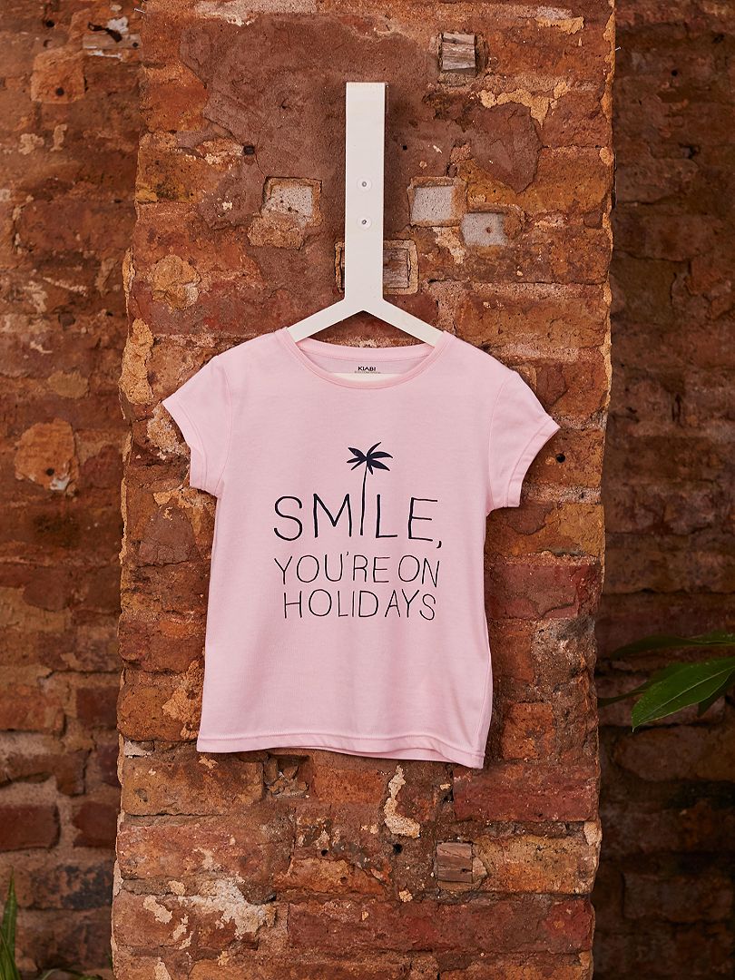 T-shirt coton bio rose/smile - Kiabi