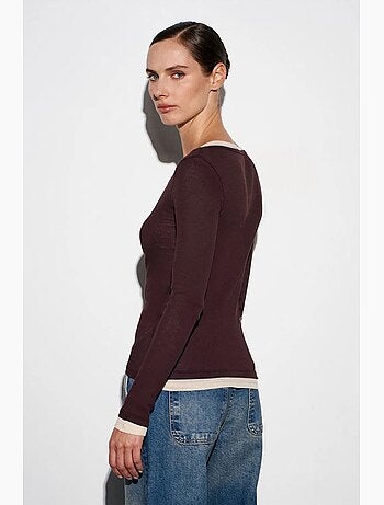 T-shirt coton boutonné devant manches longues ajusté dilvin