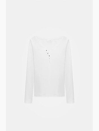 T-shirt coton boutonné manches longues ajusté dilvin