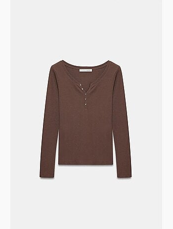 T-shirt coton boutonné manches longues ajusté dilvin