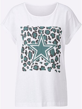 T shirt en coton col rond et manches courtes motif étoile - Taille standard - Witt