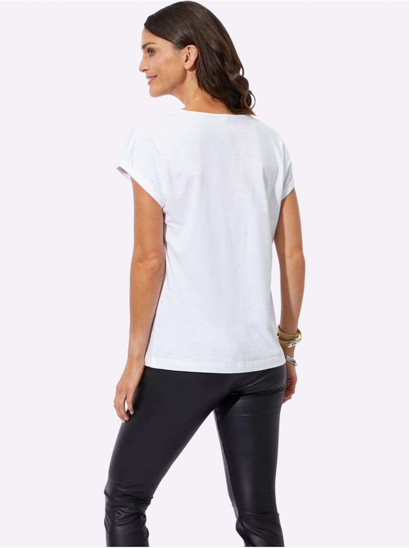 T shirt coton col rond et manches courtes motif étoile - Taille standard - Witt Blanc Vert - Kiabi