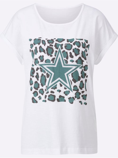 T shirt coton col rond et manches courtes motif étoile - Taille standard - Witt - Kiabi
