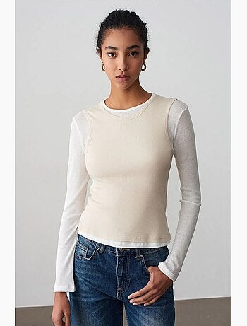 T-shirt coton col rond manches longues ajusté dilvin