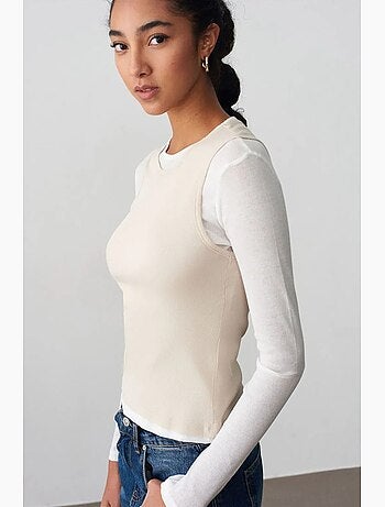 T-shirt coton col rond manches longues ajusté dilvin