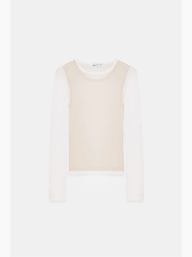 T-shirt coton col rond manches longues ajusté dilvin Crème - Kiabi