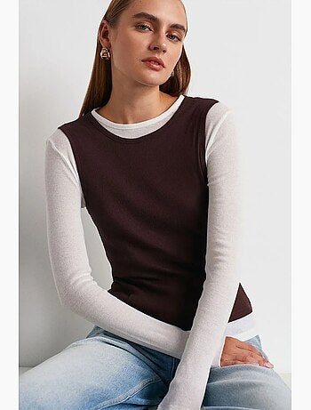T-shirt coton col rond manches longues ajusté dilvin