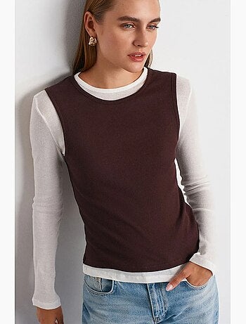T-shirt coton col rond manches longues ajusté dilvin