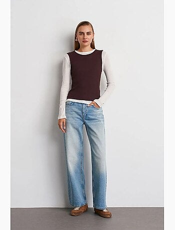 T-shirt coton col rond manches longues ajusté dilvin
