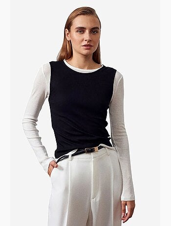 T-shirt coton col rond manches longues ajusté dilvin