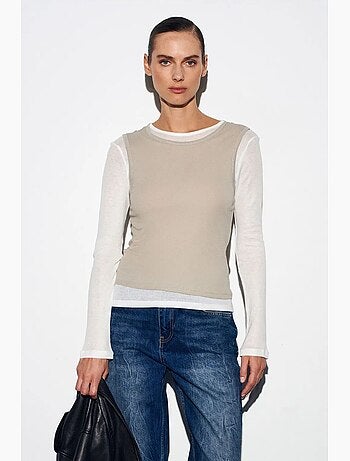 T-shirt coton col rond manches longues ajusté dilvin