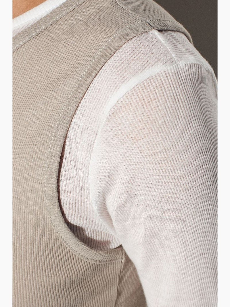 T-shirt coton col rond manches longues ajusté dilvin Sable - Kiabi