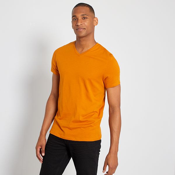 T-shirt coton col V homme - orange - Kiabi - 3,00€