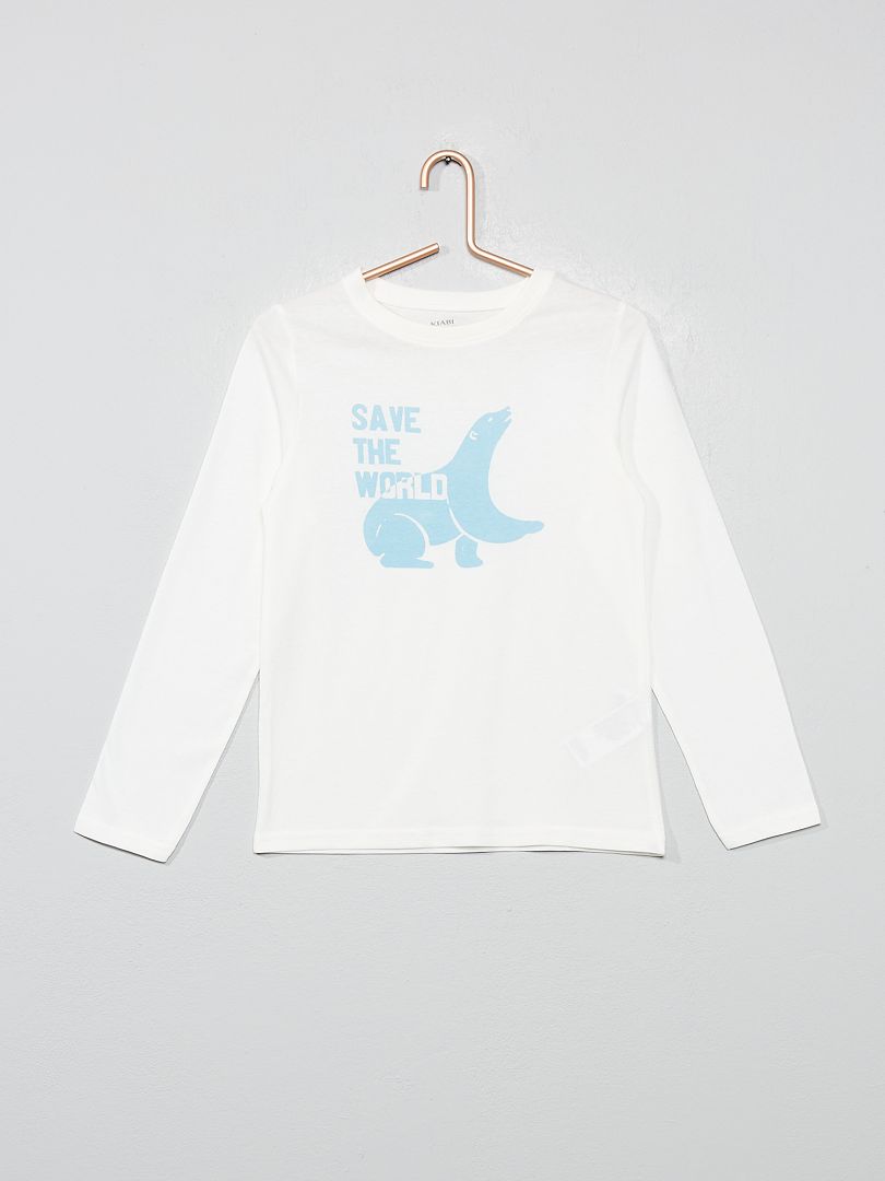T-shirt coton écru/bleu - Kiabi