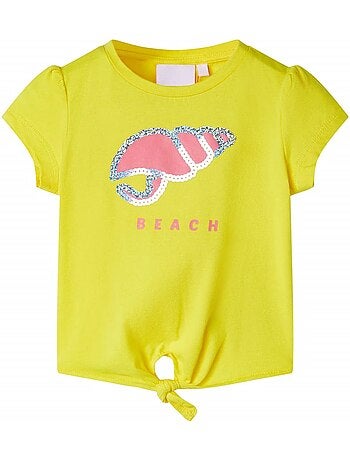 T-shirt coton élasthanne col rond imprimé coquillage pailleté - vidaxl