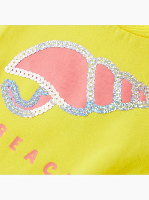 T-shirt coton élasthanne col rond imprimé coquillage pailleté - vidaxl - Kiabi
