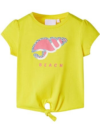 T-shirt coton élasthanne col rond imprimé coquillage pailleté - vidaxl
