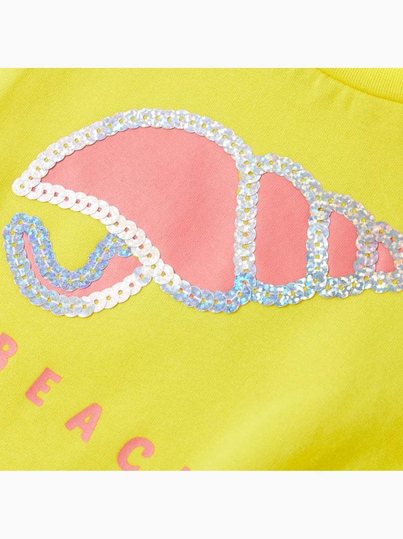 T-shirt coton élasthanne col rond imprimé coquillage pailleté - vidaxl Jaune - Kiabi