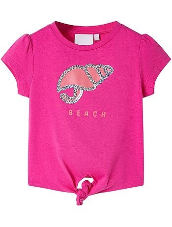 T-shirt coton élasthanne col rond imprimé coquillage pailleté - vidaxl