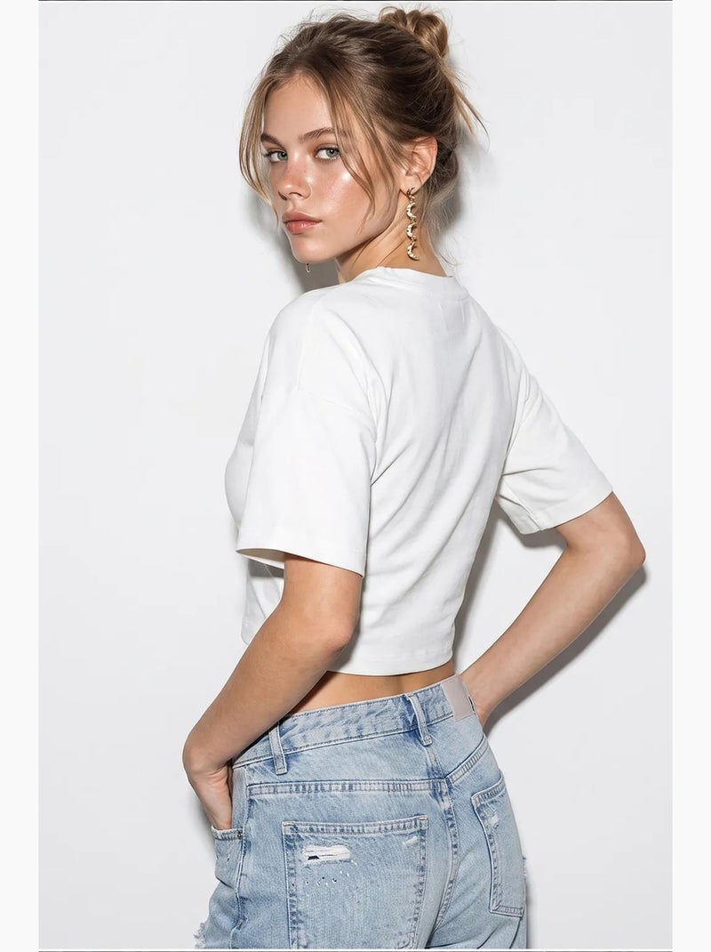 T-shirt coton élasthanne manches courtes lucci Blanc - Kiabi