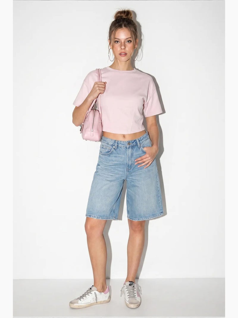 T-shirt coton élasthanne manches courtes lucci Rose clair - Kiabi