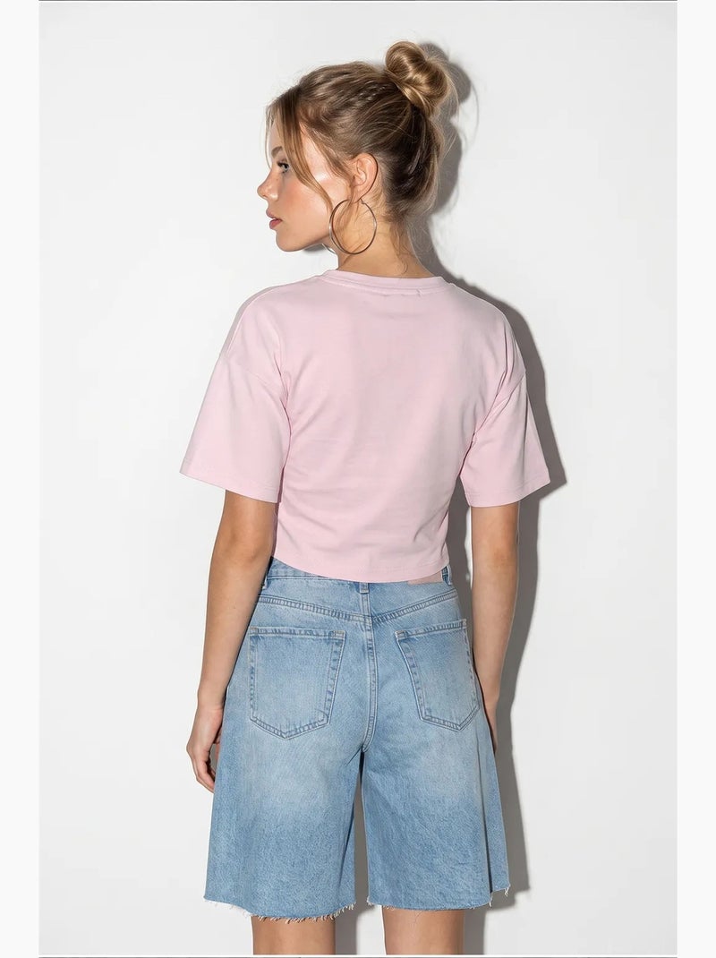 T-shirt coton élasthanne manches courtes lucci Rose clair - Kiabi