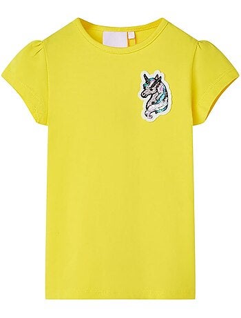 T-shirt coton élasthanne vif licorne avec patch manche courte col rond - vidaxl