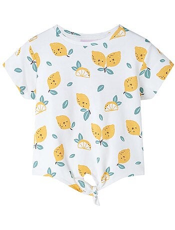 T-shirt coton enfant citron imprimé à ourlet noué - vidaxl
