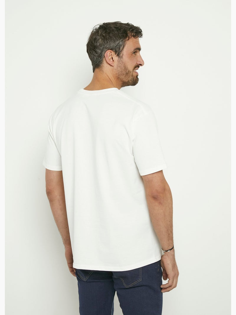 T-shirt coton épais, broderie graphique Blanc - Kiabi