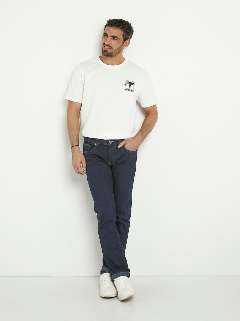 T-shirt coton épais, broderie graphique Blanc - Kiabi