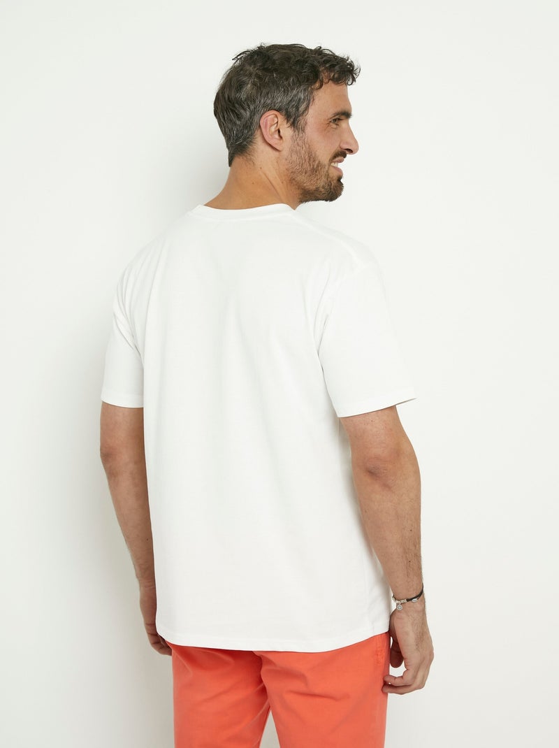 T-shirt coton épais, broderie poitrine Blanc - Kiabi